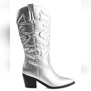 JOURNEE COLLECTION Chantry Silver Western-Style Boots, Size 6.5